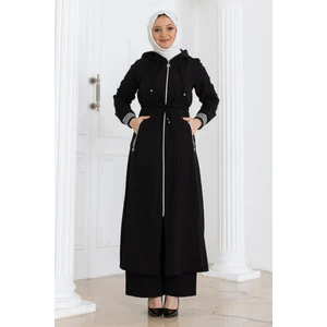 Beli Bağcıklı Kapşonlu Takım Siyah 19236