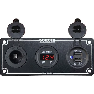 Marine Şarj + Voltmetre + Usb Soketi Metal Çerçeveli 12-24V 60x160mm