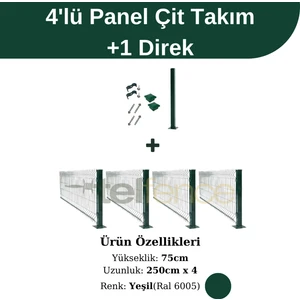 4 'lü Panel Çit Takım 75X250 cm Çift Telli + 1 Direk Avantaj Paketi (10 Metre)