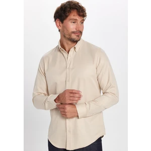 Erkek Slim Fit Dar Kesim Pamuklu Kolay Ütü Krem Düğmeli Yaka Gömlek