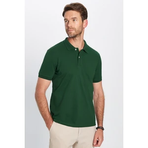 Erkek Slim Fit Dar Kesim Pamuklu Yumuşak Dokulu Serin Tutan Kumaş Düz Pike Haki Polo Yaka Tişört