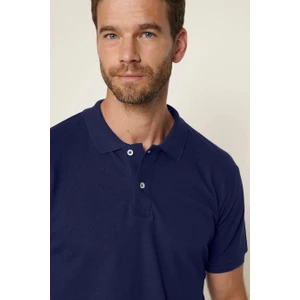 Erkek Slim Fit Dar Kesim Pamuklu Yumuşak Dokulu Serin Tutan Kumaş Düz Pike Lacivert Polo Yaka Tişört