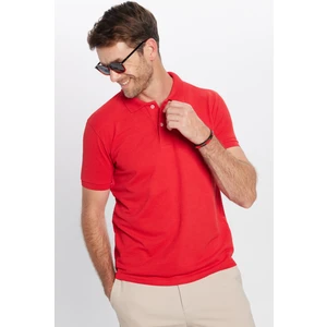 Erkek Slim Fit Dar Kesim Pamuklu Yumuşak Dokulu Serin Tutan Kumaş Düz Pike Kırmızı Polo Yaka T-Shirt