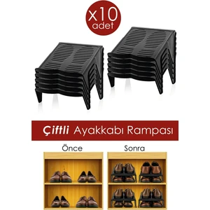 Nesto Home 10'lu Çiftli Ayakkabı Rampası Siyah Renk 244x220x142 mm Boyutlarıyla