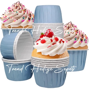 Trend Hediye Sepeti 50'li Pastel Mavi Muffin, Cupcake Kek Kalıbı , Cupcake Kağıdı, Kek Kapsülü, Airfryer Uyumlu