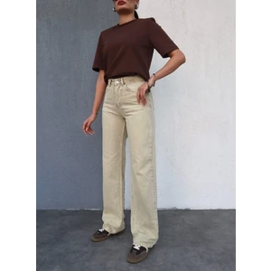 Bej Yıkamalı Straight Orj Jean