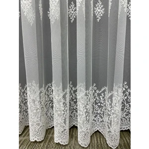 Tül Perde Kırık Beyaz Desenli Sık Pileli 200 cm x 450 cm Kullanıma Hazır