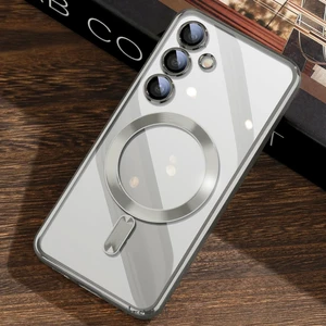 M.TK Moveteck Samsung Galaxy S25 Kılıf Tam Kamera Korumalı Magsafe Şarj Destekli Renkli Kenarlı Arkası Şeffaf Lensli Kapak