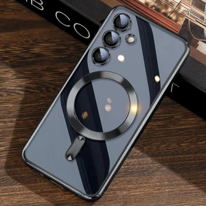 M.TK Moveteck Samsung Galaxy S25 Plus Kılıf Tam Kamera Korumalı Magsafe Şarj Destekli Renkli Kenarlı Arkası Şeffaf Lensli Kapak