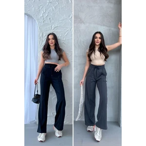 Siyah-Antrasit Kadın Mevsimlik Salaş Geniş Paça Yüksek Bel 2'li Eşofman Altıc MRB102