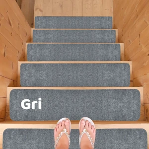 Merdiven Halısı Basamak Halısı Keçe Kaymaz Taban Kendinden Yapışkanlı Paspas Halıfleks 20X75 15 Adet