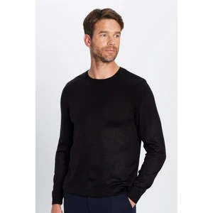 Erkek Slim Fit Dar Kesim Yumuşak Dokulu Tüylenmeyen Siyah Bisiklet Yaka Triko Kazak