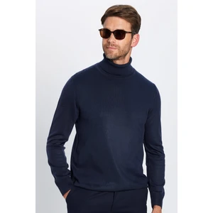 Erkek Slim Fit Dar Kesim Yumuşak Dokulu Tüylenmeyen Lacivert Tam Balıkçı Yaka Triko Kazak
