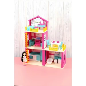 Lola'nın Düşler Evi 3 Katlı 4 Odalı Teraslı Barbie Evi Oyuncak Evcilik Seti Oyun Evi Bebek Hediyeli