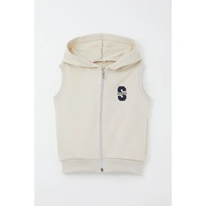 Erkek Çocuk Yelek Harf Nakışlı Fermuarlı 3-8 Yaş, Krem