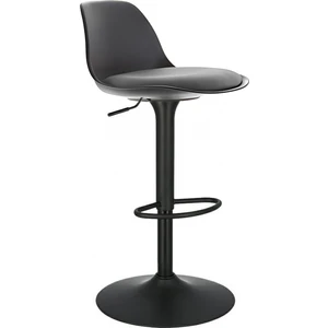 Nadya Bar Sandalyesi - Gri Deri - Mat Siyah Ayaklı - 9537Y0125