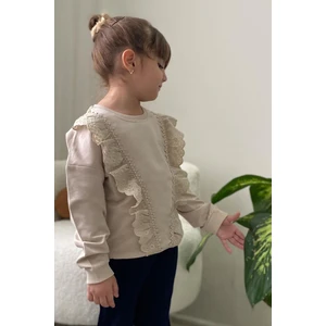 Kız Çocuk Sweatshirt Güpürlü 1.5-5 Yaş, Bej