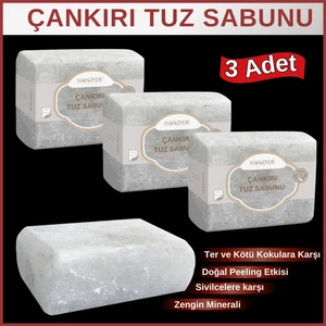 Hanzade Bitkisel Çankırı Tuz Sabunu 300-350 gr x 3 Adet Zengin Mineralli Doğal Saf Çankırı Kaya Tuzu Sabunu