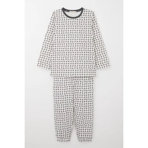 Kız Çocuk Pijama Takımı Papatya Desenli 4-8 Yaş, Ekru