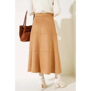 Ella Stylee Fermuarlı Kadın Süet Etek Parça Detaylı