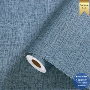 60 cm ×100 cm  Kendinden Yapışkanlı Keten Görünümlü Duvar Kağıdı Mutfak Dolap Masa Kaplama Mavi