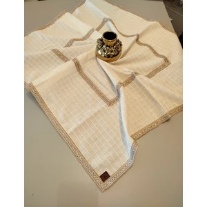 %100 Pamuk Buldan Monica Keten Kumaş Ortası Kareli Jüt Aksesuarlı Bohem Masa Örtüsü