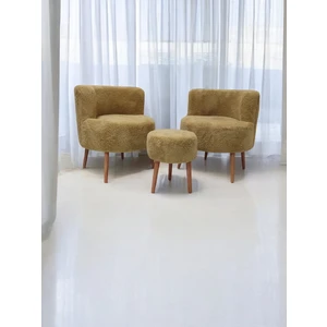Cappuccino Teddy Kumaş Çay Seti Ikili Koltuk Berjer ve Puf Takımı (Salon, Balkon, Ofis) 3'lü Takım