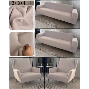 Baqdo Bal Peteği Koltuk Örtüsü 3+3+1+1 Lastikli Esnek Kanepe, Çekyat Kılıfı, Yıkanabilir balpetek 3311 Takım