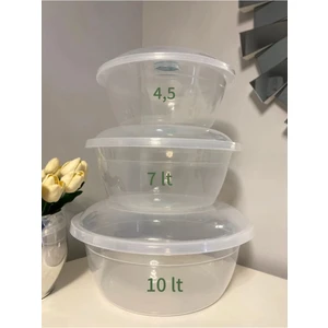 3 Lü Şeffaf Badya Leğen Set , Üç Boy Plastik Çok Amaçlı Kapaklı Hamur Yoğurma Seti