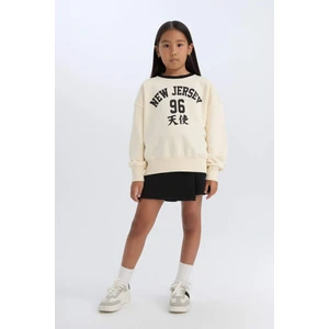 Kız Çocuk 2'li Takım Baskılı Sweatshirt Şort Etek D6454A8NS
