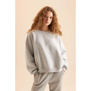 Coool Oversize Geniş Kalıp Bisiklet Yaka Basic Düz Kalın Gri Sweatshirt D9022AXNS