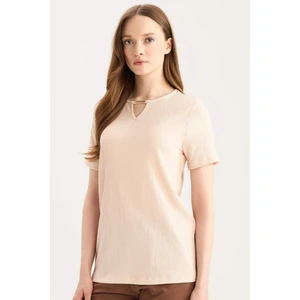 Regular Fit Apaş Yaka Basic Düz Bürümcük Kısa Kollu Tişört E0325AX25SP