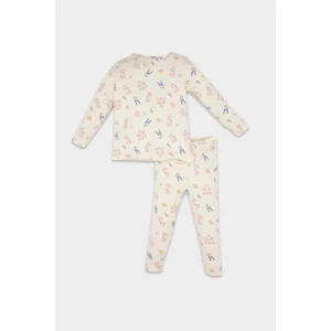 Kız Bebek Pijama Takımı Çiçekli Uzun Kollu Fitilli Kaşkorse Üst Beli Lastikli Uzun Alt D6803A5NS