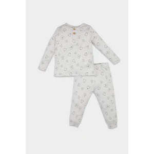 Erkek Bebek Pijama Takımı Ayı Desenli Uzun Kollu Fitilli Kaşkorse Üst Beli Lastikli Uzun Alt D6808A5NS