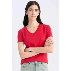 Slim Fit Dar Kesim V Yaka Basic Düz Ribana Kısa Kollu Tişört I1080AZ25SP