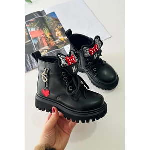 Miniğimin Cicileri Ortopedik Kalp Detaylı Bağcıklı Fermuarlı kız çocuk bot - Siyah