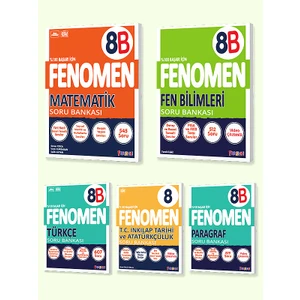 Fenomen Yayınları 8. Sınıf 5'li Set MatematikB - Fen BilimleriB -  TürkçeB – T.C. İnkılap Tarihi ve Atatürkçülük – Paragraf B