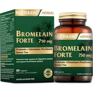 Bromelain Forte 60 Tablet Bromelain, Yeşil Çay, Krom ve Probiyotik İçeren Takviye Edici Gıda.