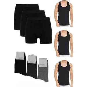 Toplam 9 Parça Atlet - Boxer - Çorap Takımı 3 Boxer 3 Atlet 3 Çorap