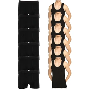 Ekonomik 12'li Paket Erkek Iç Çamaşır Seti 6 Siyah Atlet 6 Adet Siyah Boxer