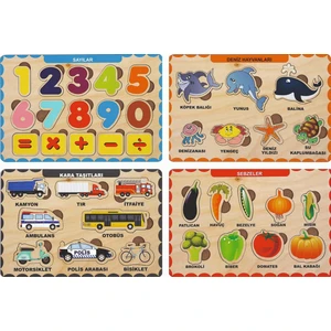 4 Adet Ahşap Bul Tak Eğitici Yapboz Puzzle Seti 2