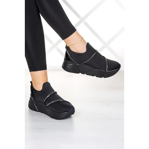 Erkan Saçmacı Barbara Siyah Streç Gümüş Taşlı Sneaker