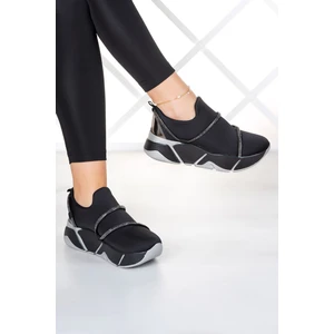 Erkan Saçmacı Barbara Siyah Streç Platin Taşlı Sneaker