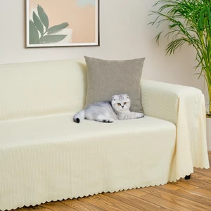 Latuda Home Mikrofiber Şönil Fitilli Minimalist Koltuk Örtüsü -175 x 300  cm  Large, Çift Taraflı, Kaymaz, Terletmez Ekru