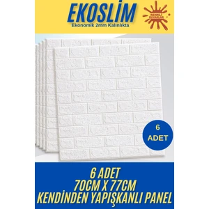 Renkli Duvarlar Kendinden Yapışkanlı Sünger Beyaz Tuğla Duvar Paneli 70X77 cm 6 Adet