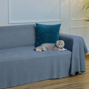 Latuda Home Mikrofiber Şönil Fitilli Minimalist Koltuk Örtüsü -175 x 300  cm  Large, Çift Taraflı, Kaymaz, Terletmez Mavi