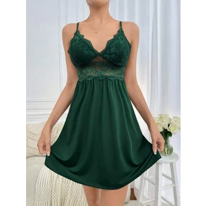 Kadın Yeşil Dantelli Şık Tasarım Gecelik