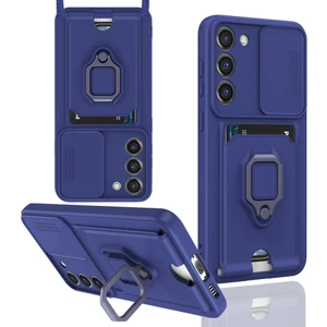 M.TK Moveteck Samsung Galaxy S25 Plus Kılıf Kamera Korumalı Sürgülü Yüzüklü Kartvizitli ip Askılı Kapak