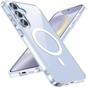 M.TK Moveteck Samsung Galaxy S25 Plus Kılıf Magsafe Wireless Kablosuz Şarj Destekli Sert Silikon Şeffaf Kapak Manyetik