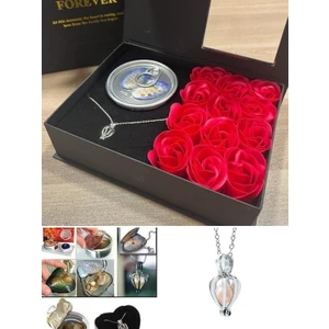 Deco Elit Özel Kutusunda 9 Adet Yapay Gül  ve Istiridye Içinde Inci Kolye Seti Hediyelik 001